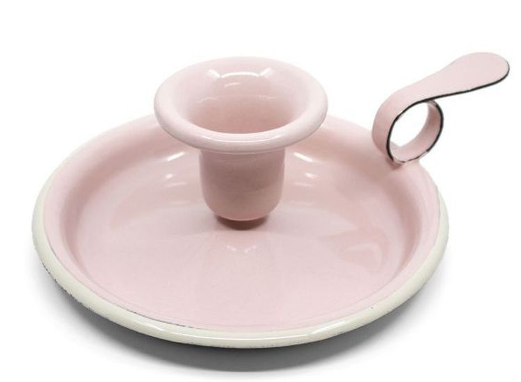 Růžový smaltovaný svícen Pink dot - Ø 13*6cm Münder Email - LaHome - vintage dekorace