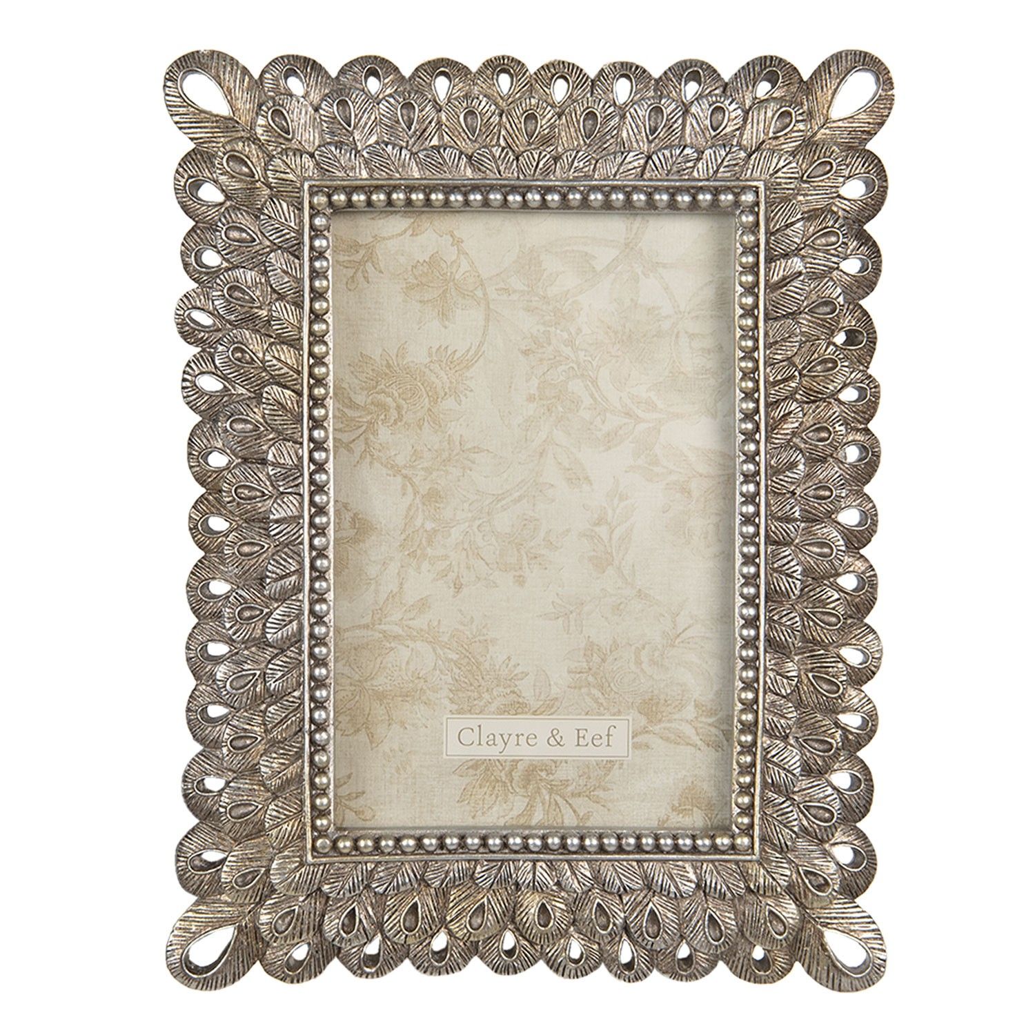 Stříbrný vintage fotorámeček s pavími pery - 17*2*22 cm / 10*15 cm Clayre & Eef - LaHome - vintage dekorace