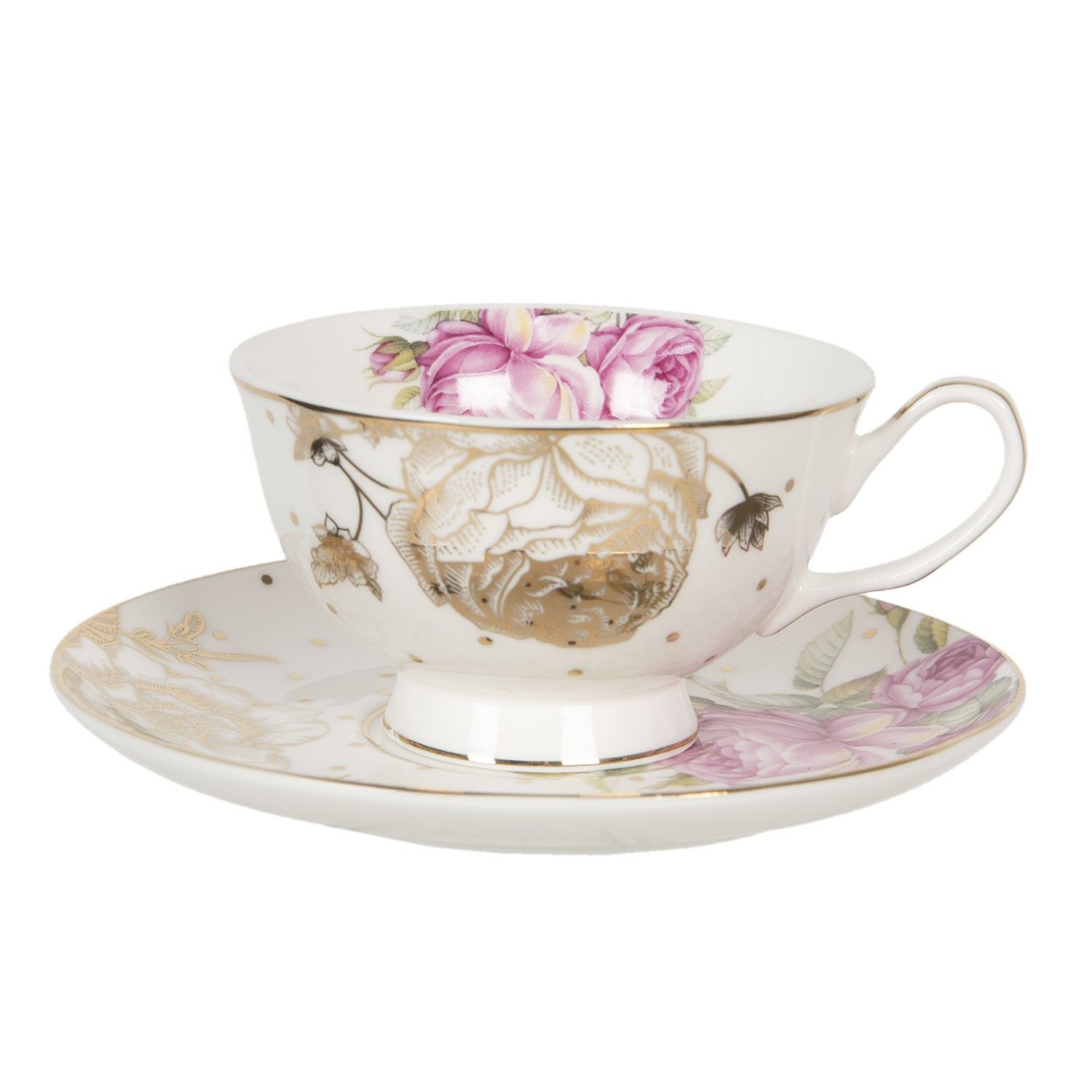 Porcelánový šálek s podšálkem Roses garden - 0,2L Clayre & Eef - LaHome - vintage dekorace