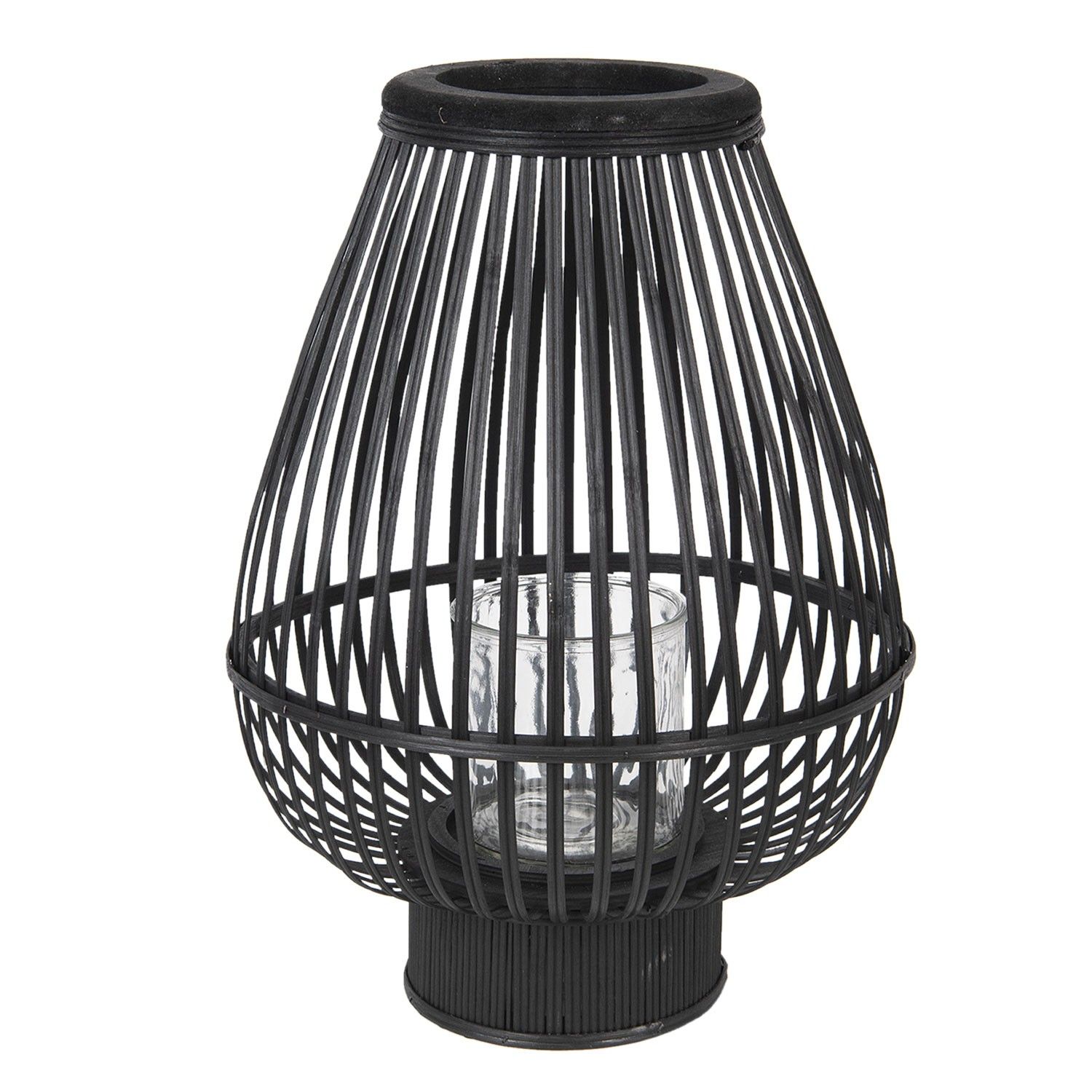 Černá dřevěná lucerna se skleněným válcem na svíčku Cotilde –  Ø 34*46 cm Clayre & Eef - LaHome - vintage dekorace
