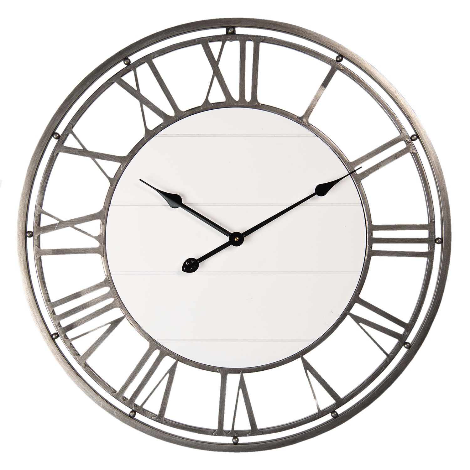 Nástěnné hodiny v kovovém rámu s římskými číslicemi Ninon – Ø 70*4 cm / 1*AA Clayre & Eef - LaHome - vintage dekorace