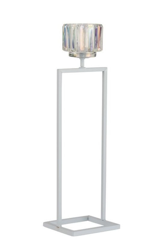 Bílý kovový svícen na 1 svíčku Glass - 12*11*42 cm J-Line by Jolipa - LaHome - vintage dekorace