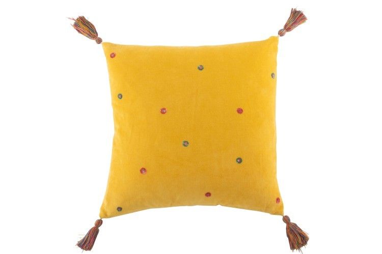 Žlutý polštář s puntíky a střapci - 45*45 cm J-Line by Jolipa - LaHome - vintage dekorace