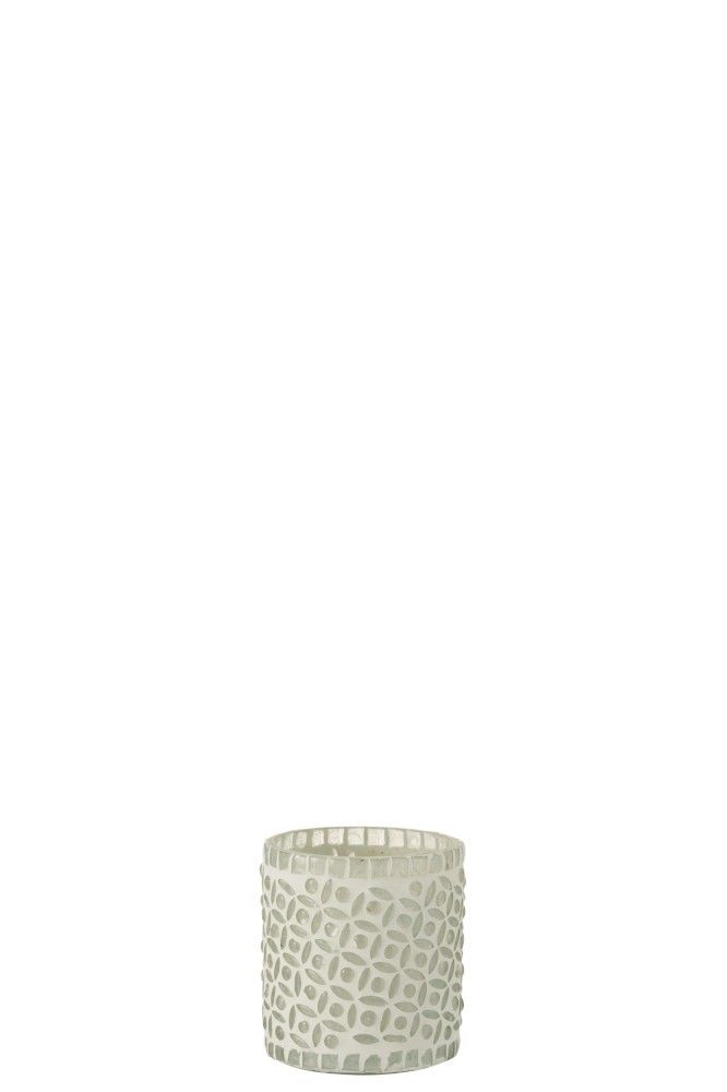 Bílý skleněný svícen na čajovou svíčku - 8,5*8,5*9 cm J-Line by Jolipa - LaHome - vintage dekorace