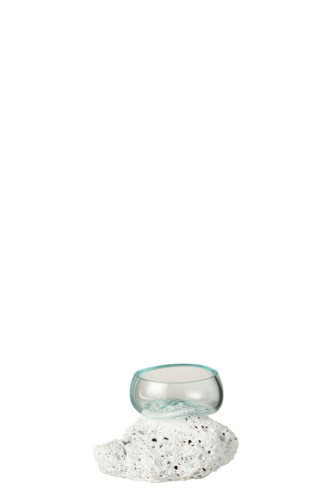 Váza z recyklovaného skla na lávovém kameni Lava XS - 10*10*10 cm J-Line by Jolipa - LaHome - vintage dekorace