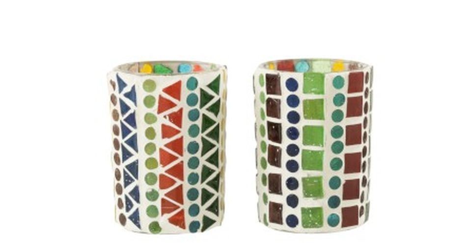 2ks barevný skleněný svícen na čajovou svíčku Mosaic - Ø 6 *8,5 cm J-Line by Jolipa - LaHome - vintage dekorace