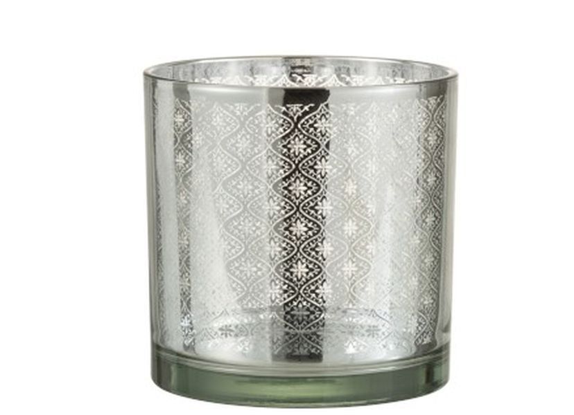 Skleněný svícen se stříbrným ornamentem Oriental silver - Ø 15*15cm J-Line by Jolipa - LaHome - vintage dekorace