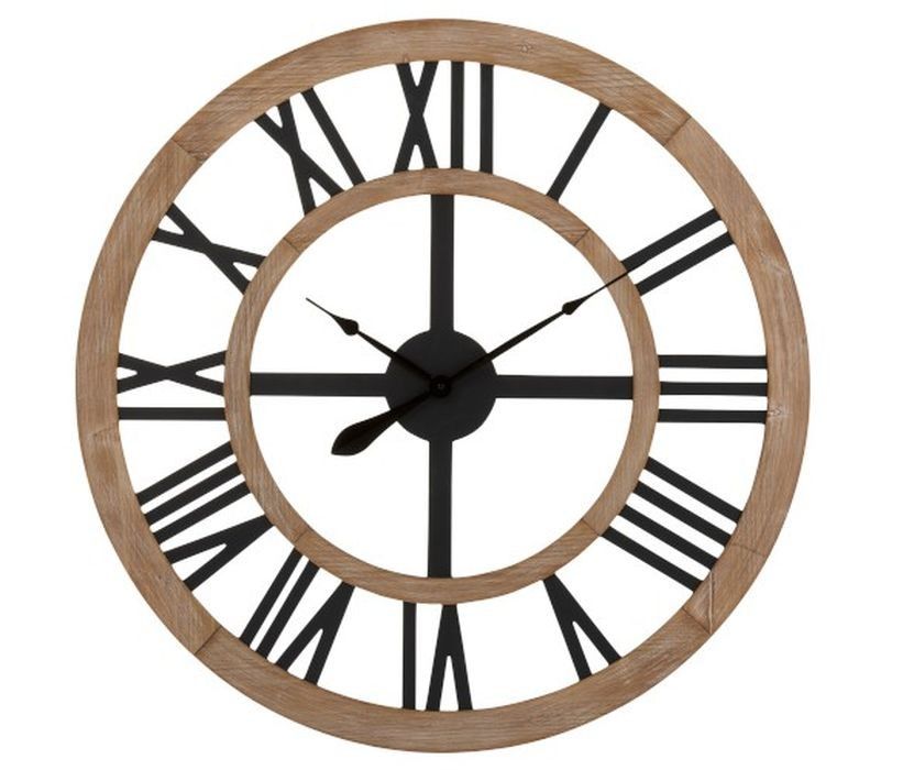 Dřevěné nástěnné hodiny s kovovými číslicemi - ∅90*4cm J-Line by Jolipa - LaHome - vintage dekorace