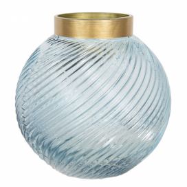 Modrá skleněná váza se zlatým hrdlem Goldina – Ø 19*19 cm Clayre & Eef