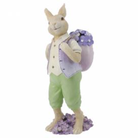 Velikonoční dekorace králíka nesoucího fialky - 11*10*27 cm Clayre & Eef