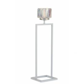 Bílý kovový svícen na 1 svíčku Glass - 12*11*42 cm J-Line by Jolipa