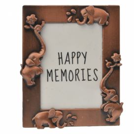 Měděný fotorámeček se slony - 4*5 cm Clayre & Eef LaHome - vintage dekorace