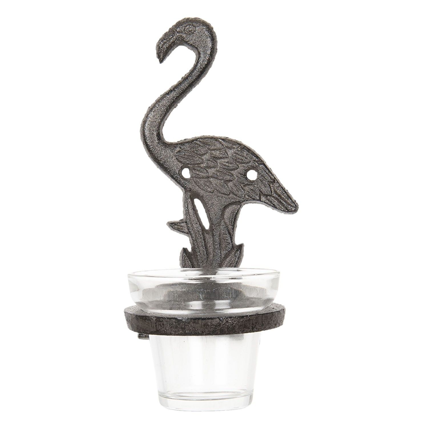 Hnědý kovový svícen plameňák na čajovou svíčku - 8*12*19 cm Clayre & Eef - LaHome - vintage dekorace