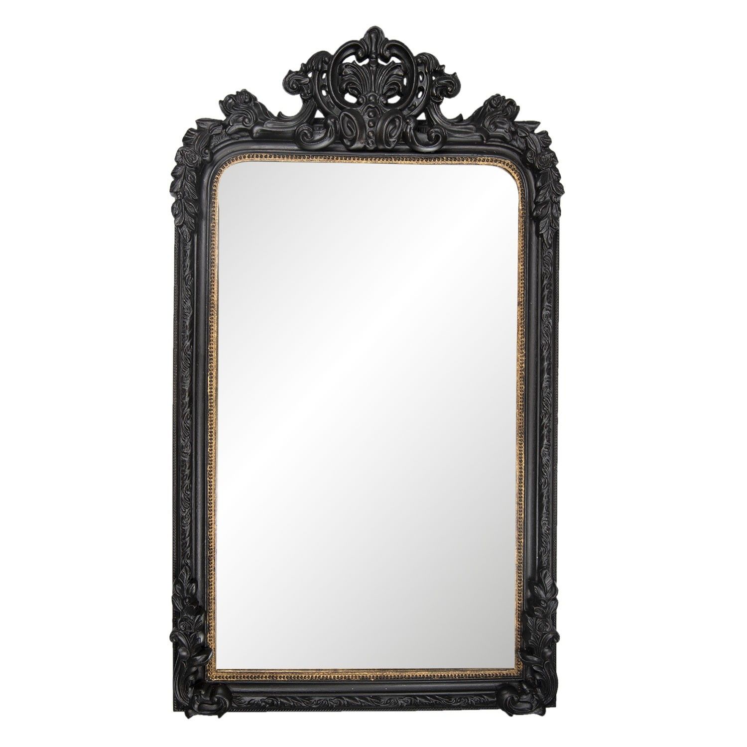 Velké nástěnné zrcadlo s černým antickým rámem - 90*158*14 cm Clayre & Eef - LaHome - vintage dekorace