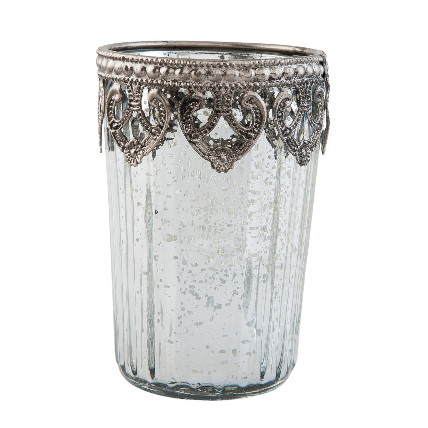 Stříbrný skleněný svícen - Ø 7*10 cm Clayre & Eef - LaHome - vintage dekorace