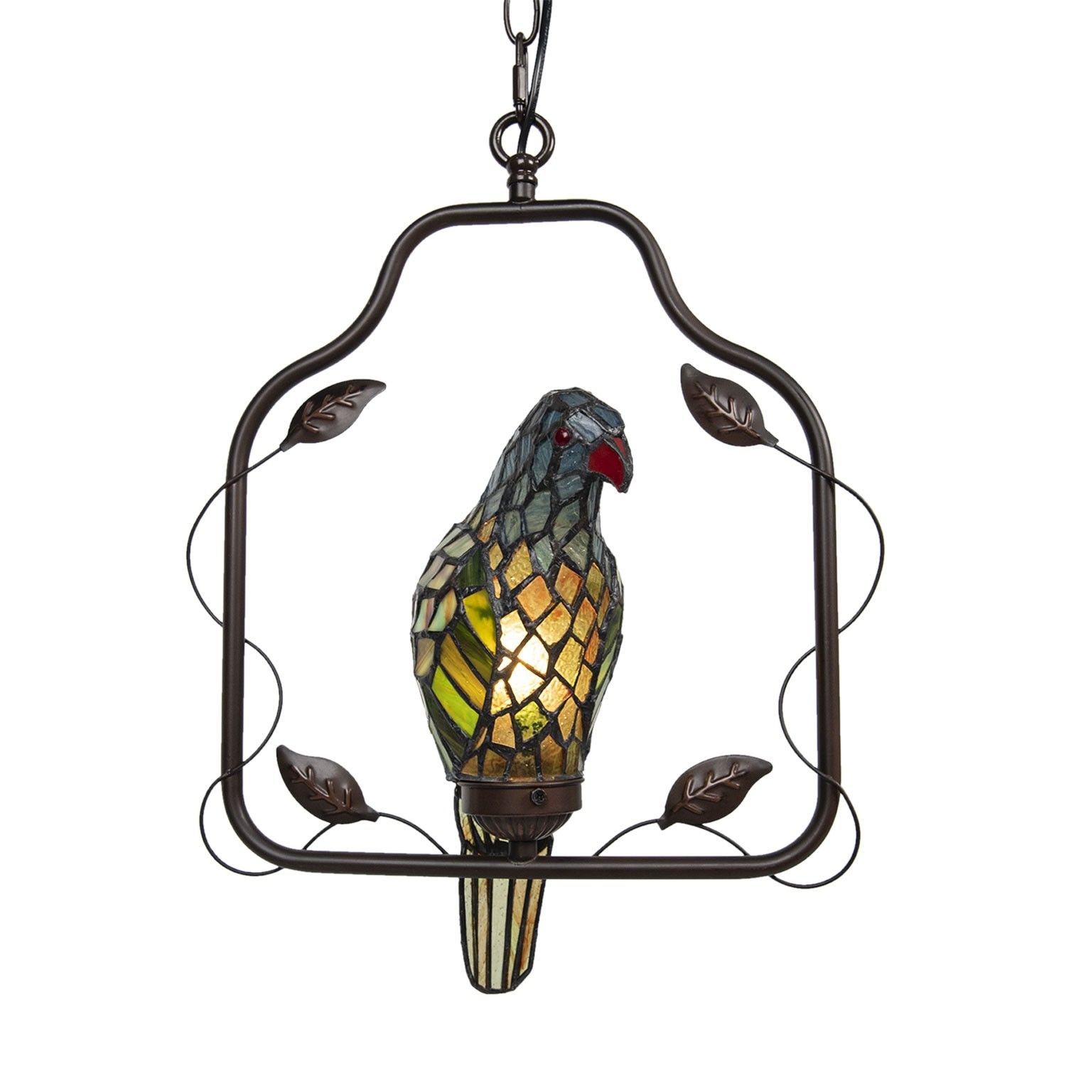 Závěsné vitrážové světlo Tiffany v designu papouška – 40*26*86 cm E14/max 1*25W Clayre & Eef - LaHome - vintage dekorace