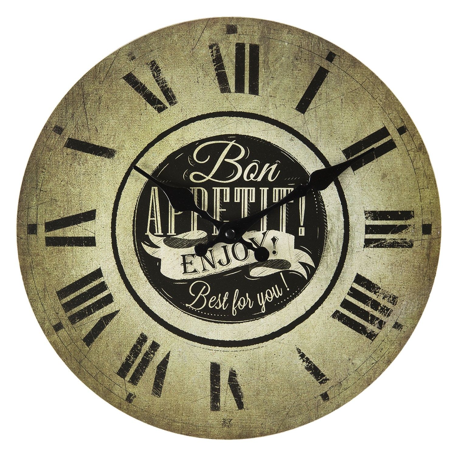 Nástěnné hodiny s římskými číslicemi Bon Appetit – Ø 30*3 cm / 1*AA Clayre & Eef - LaHome - vintage dekorace