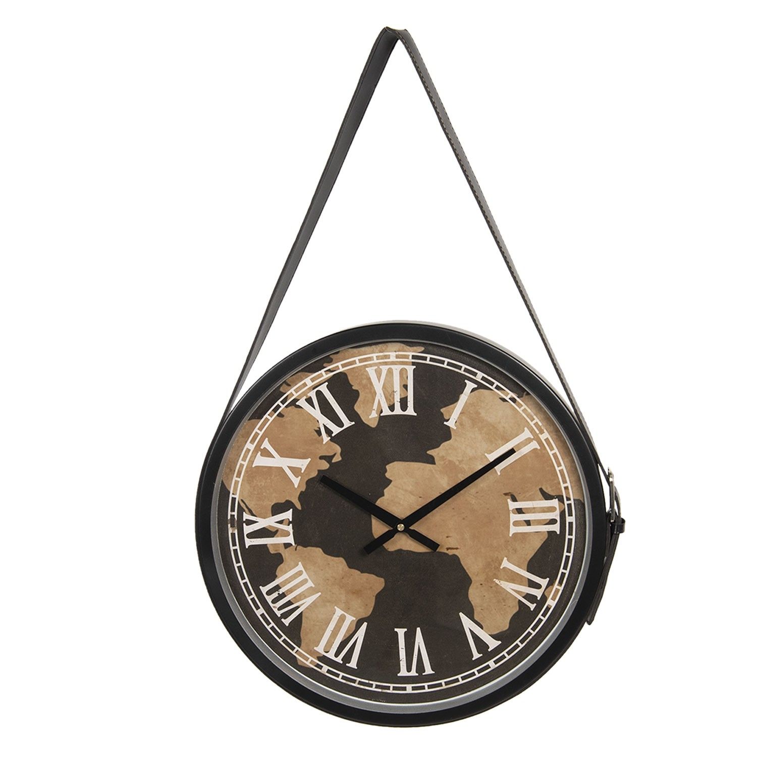 Nástěnné závěsné hodiny s potiskem světadílů – Ø 42*4 cm / 1*AA Clayre & Eef - LaHome - vintage dekorace
