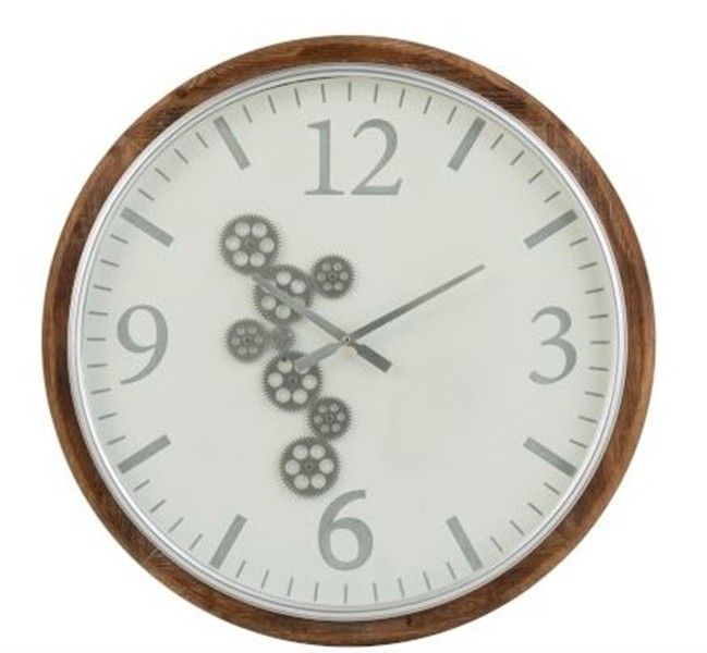 Velké nástěnné hodiny s dřevěným rámem a ozubenými kolečky Laudine L  - Ø 75*6 cm J-Line by Jolipa - LaHome - vintage dekorace