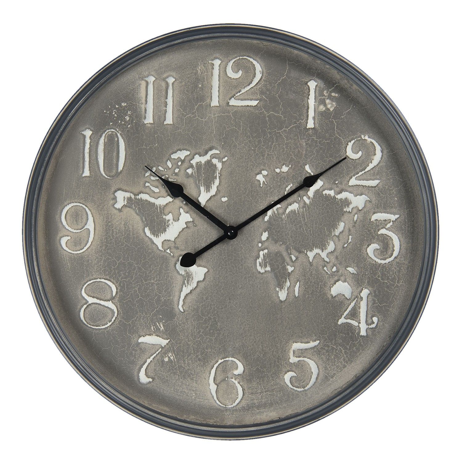 Vintage nástěnné hodiny se světadíly – Ø 48*6 cm / 1*AA Clayre & Eef - LaHome - vintage dekorace