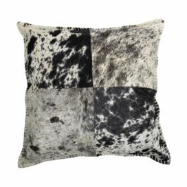Kožený polštář černá/bílá z hovězí kůže lemovaný stehem - 45*45*15cm Mars & More LaHome - vintage dekorace