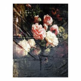 Černý plyšový pléd /přehoz s květy Vintage I - 130*170 cm Clayre & Eef