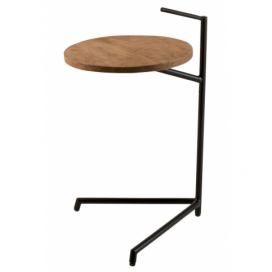 Černý kovový odkládací stolek s dřevěnou deskou Mango - Ø 35*42*65 cm J-Line by Jolipa