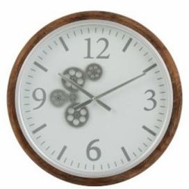 Nástěnné hodiny s dřevěným rámem a ozubenými kolečky Laudine S - Ø 52*7 cm J-Line by Jolipa