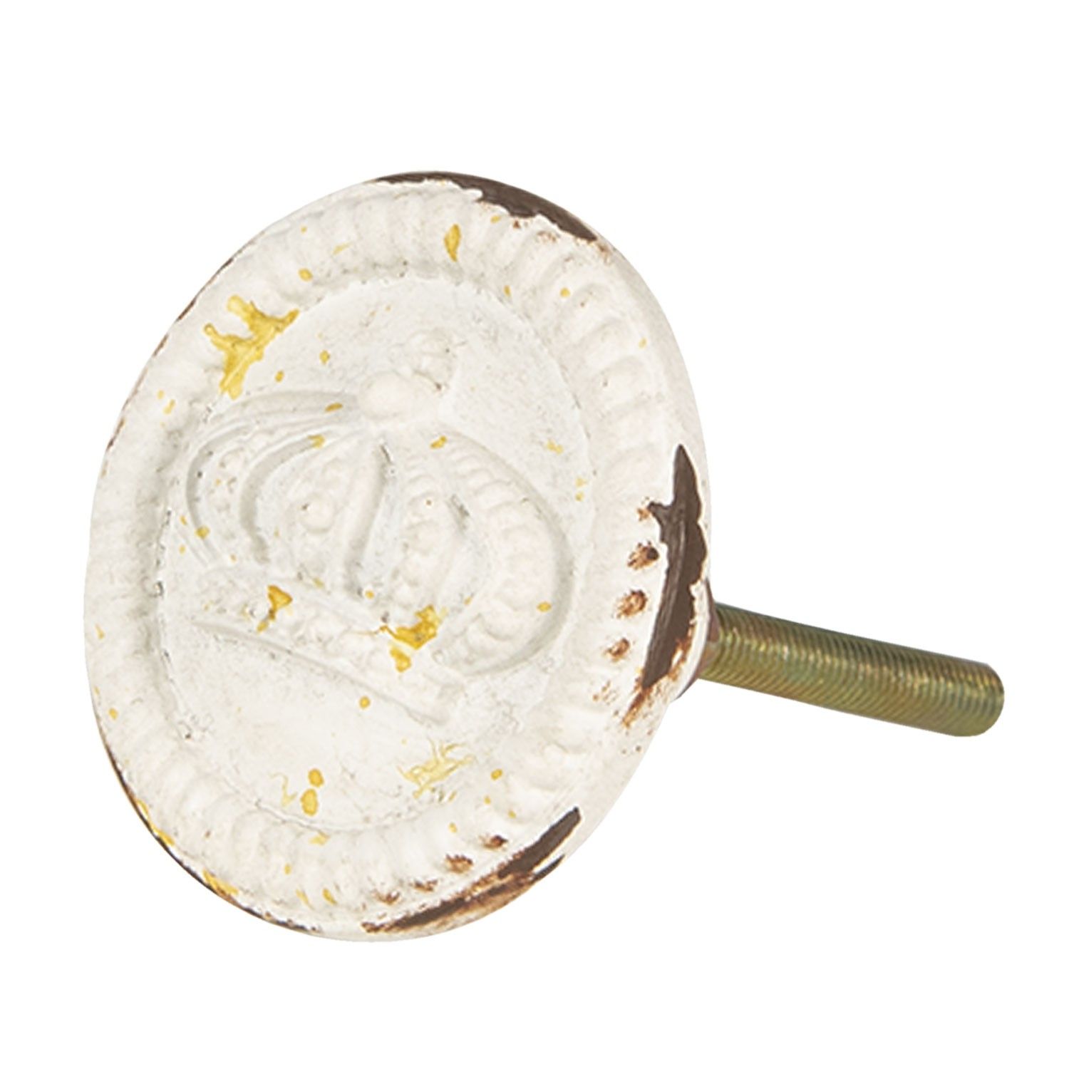 Bílá kovová úchytka s korunkou -  Ø 4*6 cm Clayre & Eef - LaHome - vintage dekorace