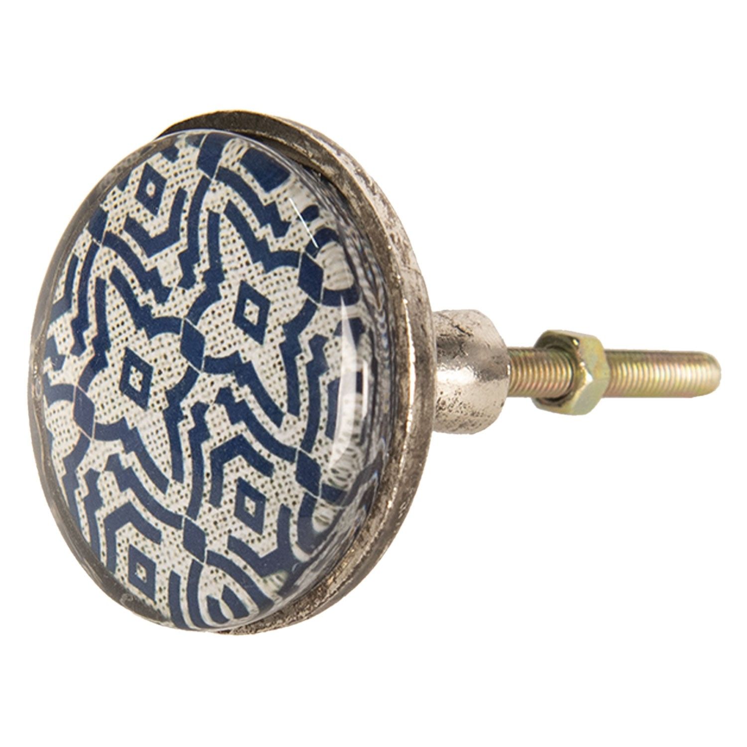 Kovová úchytka s modrým ornamentem I – Ø 5*8 cm Clayre & Eef - LaHome - vintage dekorace
