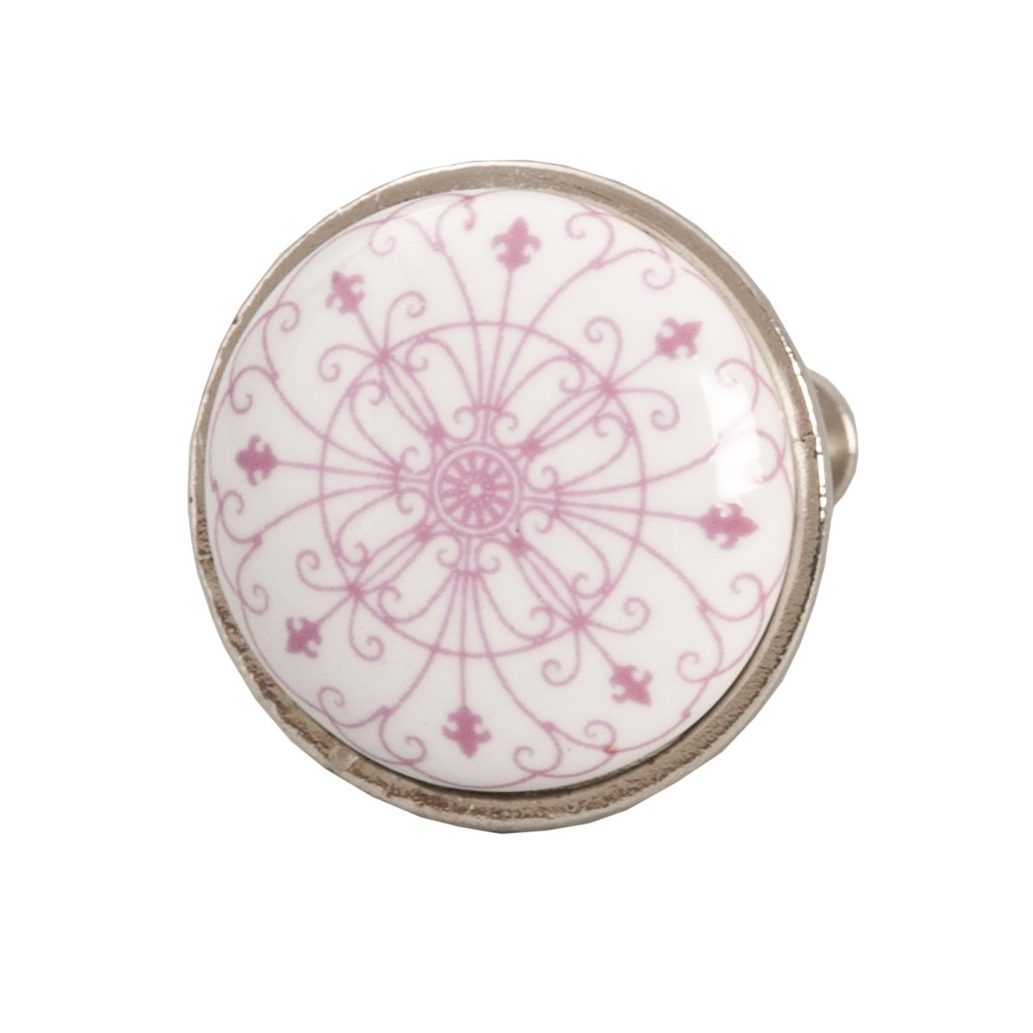 Kulatá keramická knopka s růžovými ornamenty – Ø 3 cm Clayre & Eef - LaHome - vintage dekorace