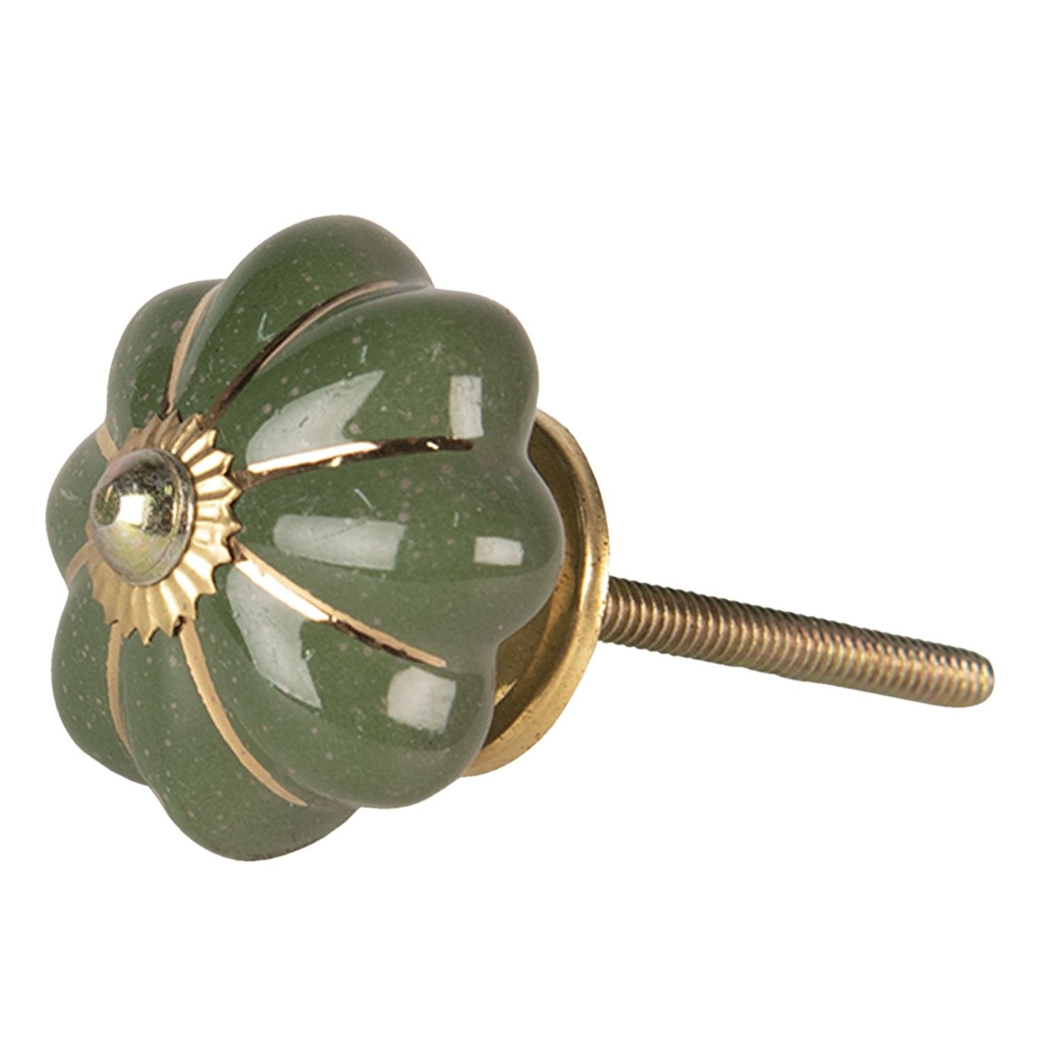 Zeleno-zlatá keramická úchytka ve tvaru květiny Alphonsine – Ø 4*4 cm Clayre & Eef - LaHome - vintage dekorace