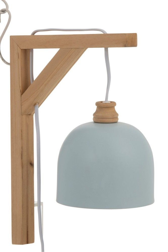Modré nástěnné kovové světlo na dřevěném držáku Denis - 20*14*30 cm J-Line by Jolipa - LaHome - vintage dekorace