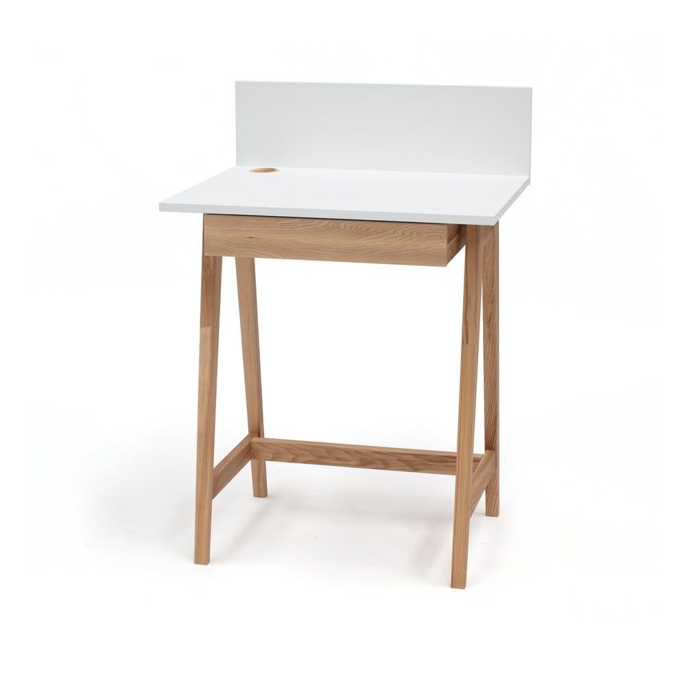 Bílý psací stůl s podnožím z jasanového dřeva Ragaba Luka, délka 65 cm - Bonami.cz