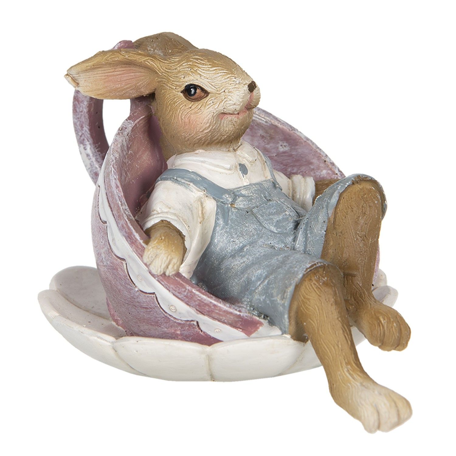 Dekorace králíčka odpočívajícího v šálku - 11*8*7 cm Clayre & Eef - LaHome - vintage dekorace