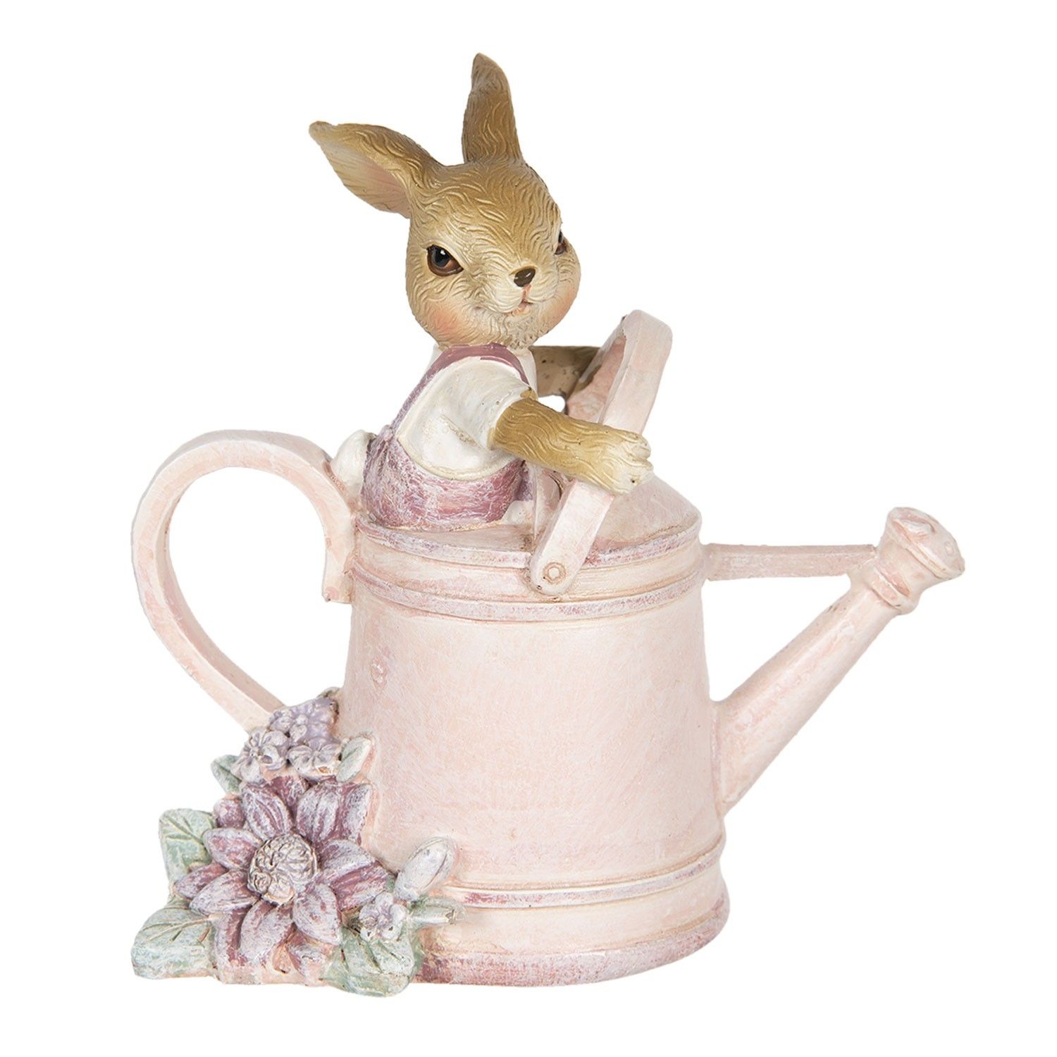 Dekorace králíčka v růžové konvici - 10*6*11 cm Clayre & Eef - LaHome - vintage dekorace