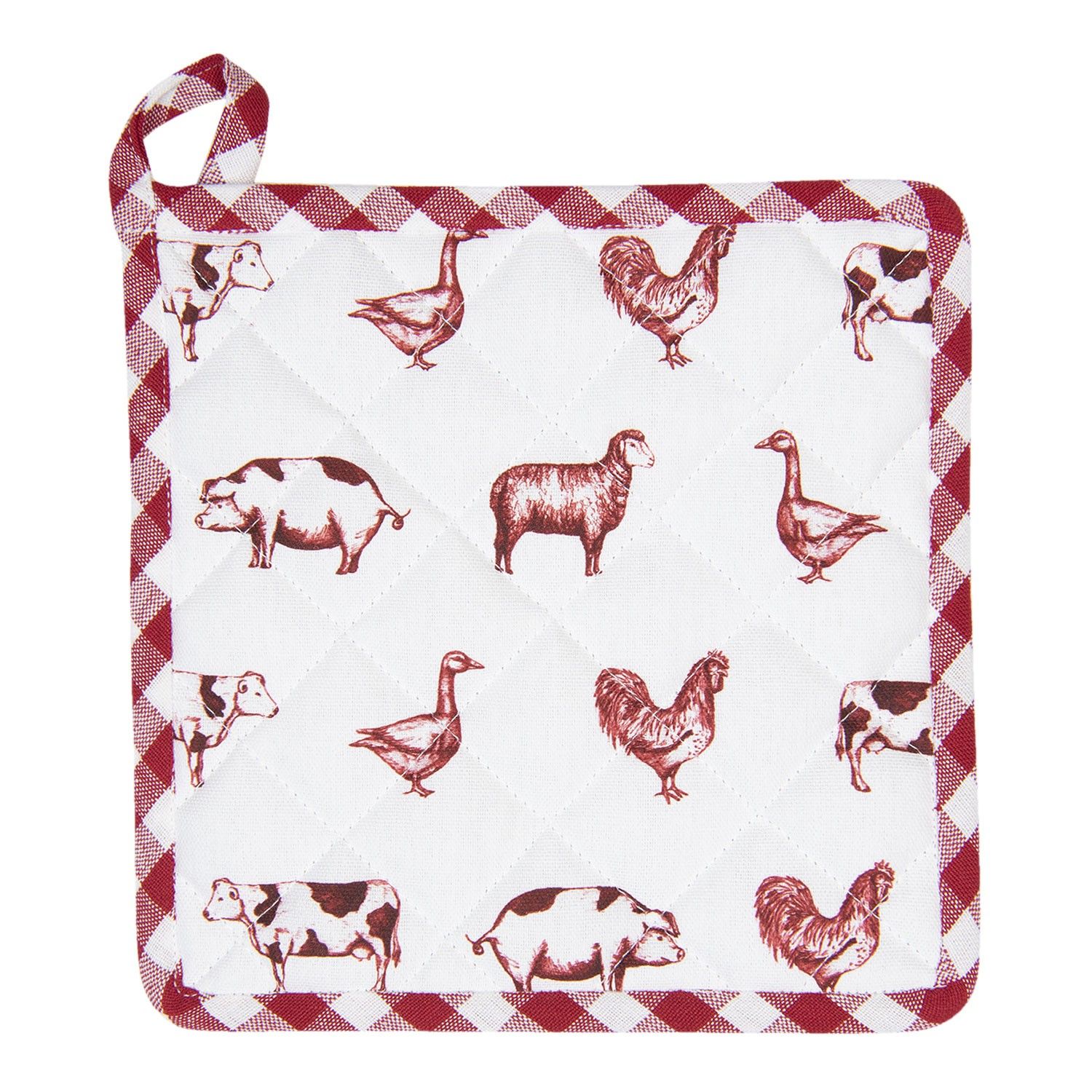 Bavlněná podložka pod hrnec Country Life Animals bílo-červená - 20*20 cm Clayre & Eef - LaHome - vintage dekorace