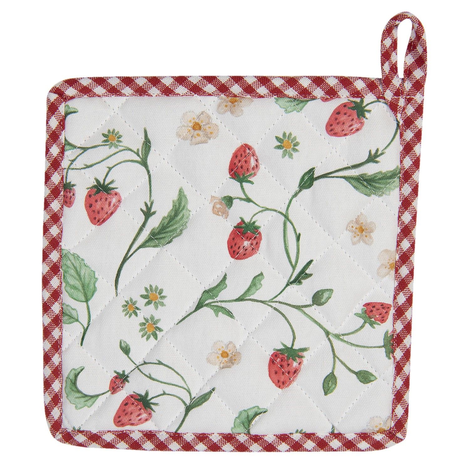 Bavlněná podložka pod hrnec s motivem jahod Wild Strawberries - 20*20 cm Clayre & Eef - LaHome - vintage dekorace