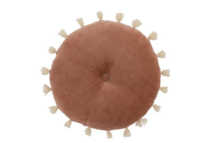 Sametový růžový kulatý polštář se střapci - Ø 40*9,5 cm J-Line by Jolipa - LaHome - vintage dekorace