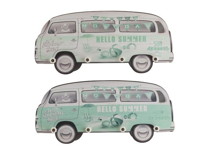 Sada 2 nástěnných dřevěných věšáků v tyrkysové barvě Minibus - 33*75*5 cm J-Line by Jolipa - LaHome - vintage dekorace