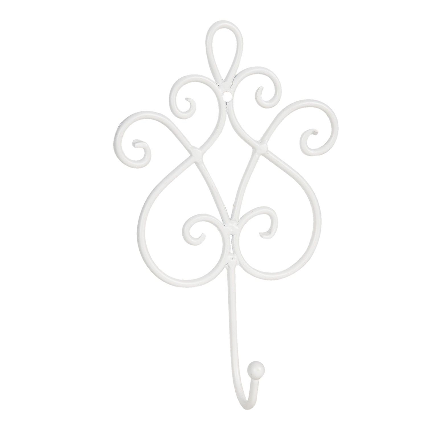 Nástěnný bílý kovový háček zdobený - 15*5*22 cm Clayre & Eef - LaHome - vintage dekorace