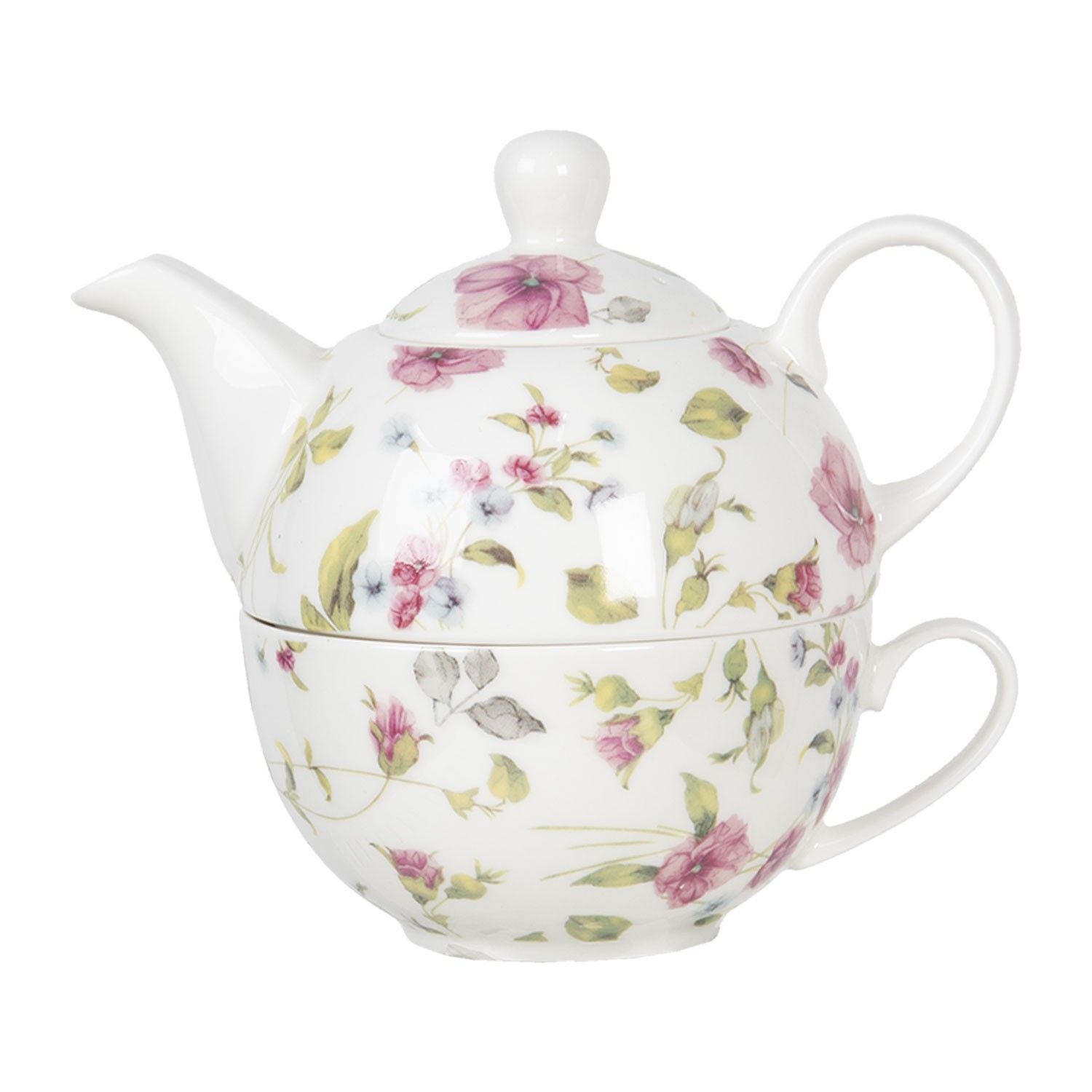 Porcelánová čajová sada pro jednoho Pre Fleuri - 0,4L Clayre & Eef - LaHome - vintage dekorace