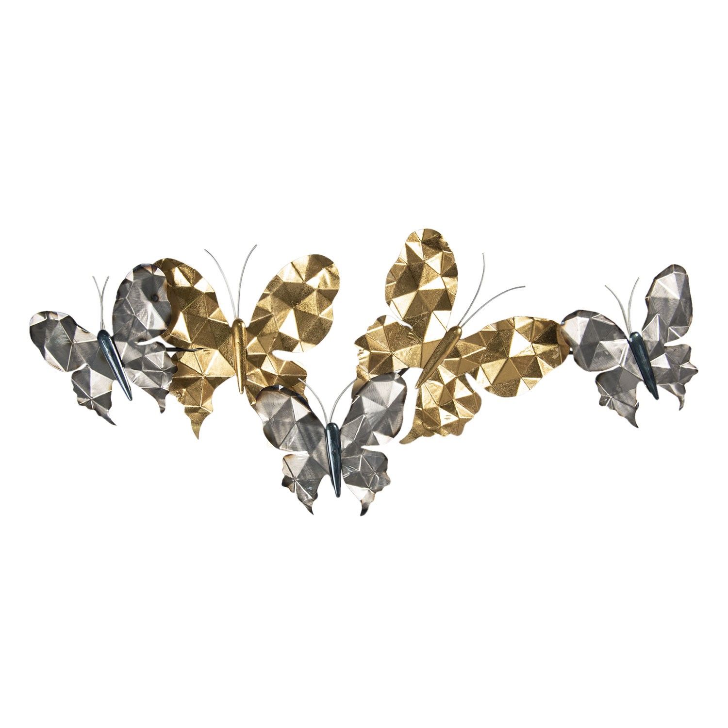 Nástěnná kovová dekorace zlato-stříbrní motýli - 124*6*51 cm Clayre & Eef - LaHome - vintage dekorace