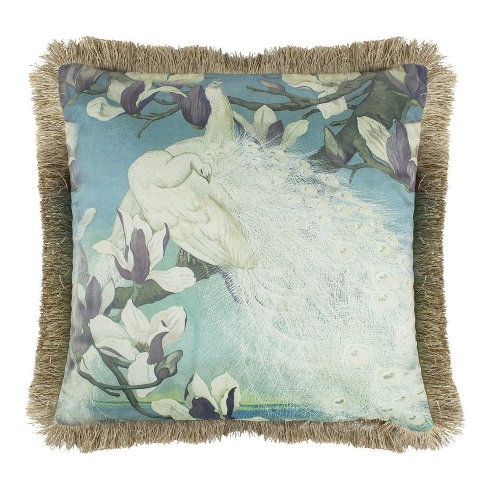 Sametový polštář bílý páv se zlatými třásněmi Frill - 45*45*10cm Mars & More - LaHome - vintage dekorace