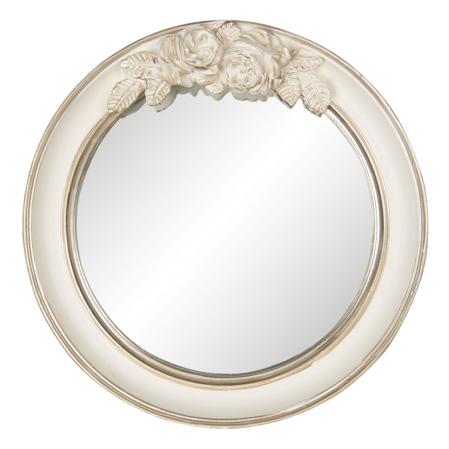 Vintage nástěnné zrcadlo v krémovém rámu s růžemi Ninone – Ø 25*4 cm Clayre & Eef - LaHome - vintage dekorace