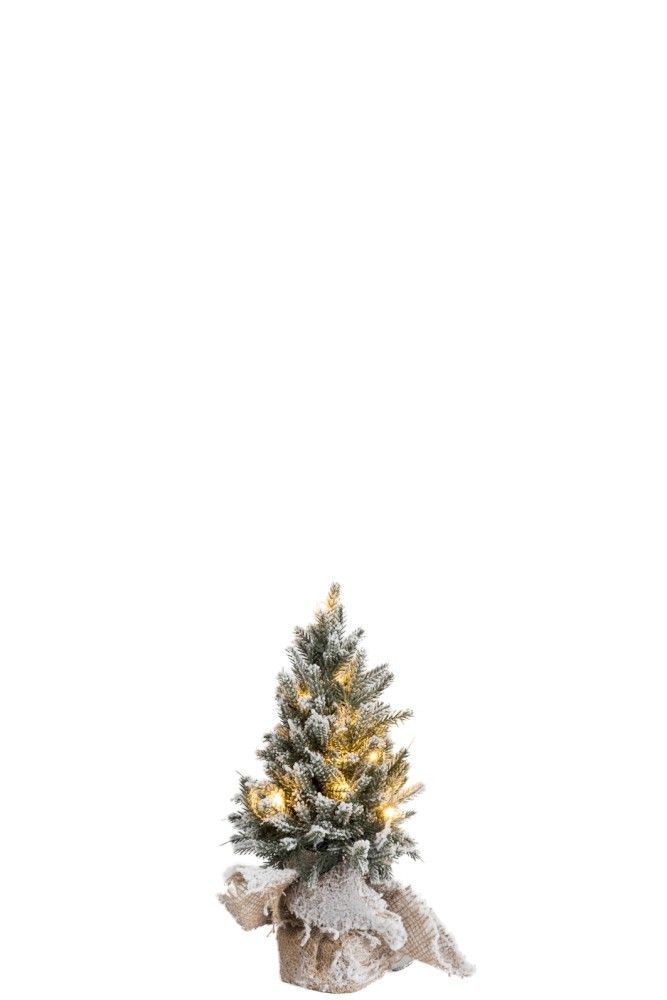 Zasněžený vánoční stromek v jutě se světýlky - Ø 14*30cm J-Line by Jolipa - LaHome - vintage dekorace