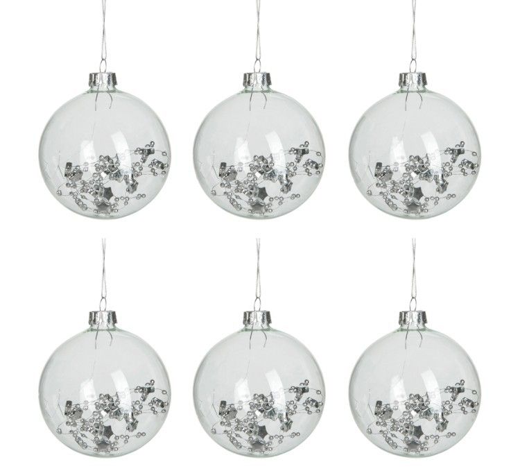 Sada 6 skleněných vánočních koulí se stříbrnými kuličkami - Ø 8*8,8 cm J-Line by Jolipa - LaHome - vintage dekorace