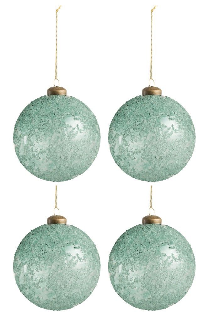 4ks vánoční skleněná zelená ozdoba - Ø 10 cm J-Line by Jolipa - LaHome - vintage dekorace