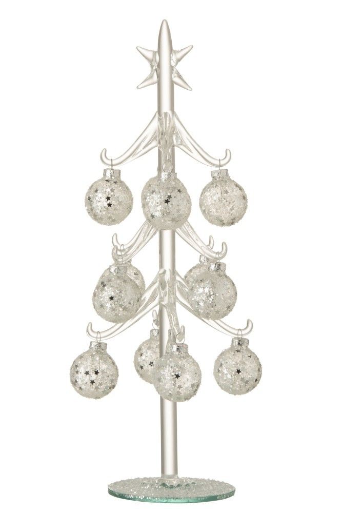 Skleněný stromek se stříbrnými koulemi Baubles Stars  – Ø 12*30 cm J-Line by Jolipa - LaHome - vintage dekorace