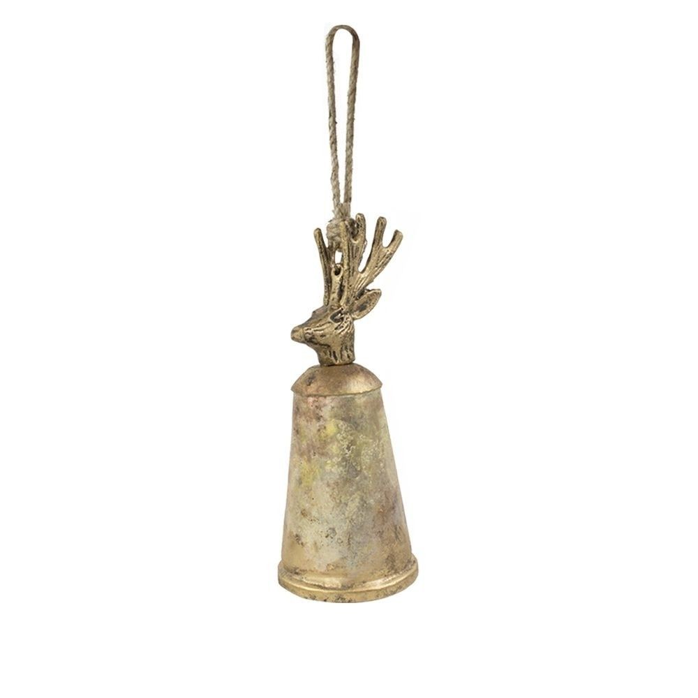 Zlatý kovový zvonek s hlavou jelena Deer - Ø 8*20cm Mars & More - LaHome - vintage dekorace